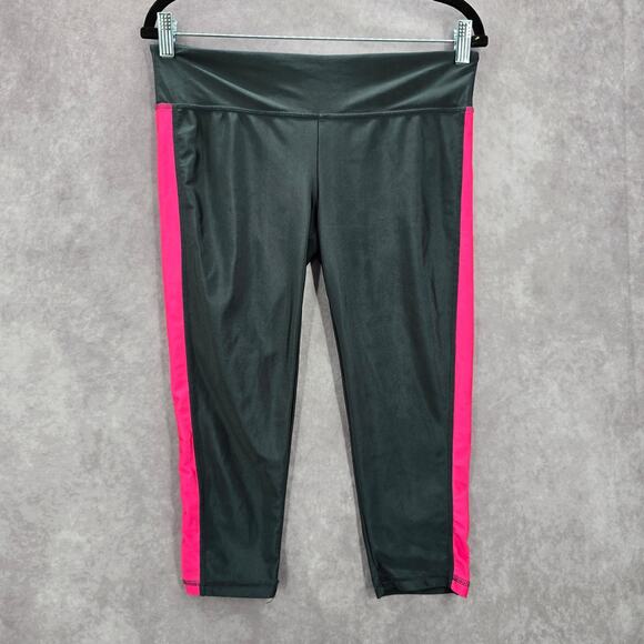 Gray Pink Active Crop Capri Stretch Sports Bottoms Leggings Pants L Large - Picture 1 of 7